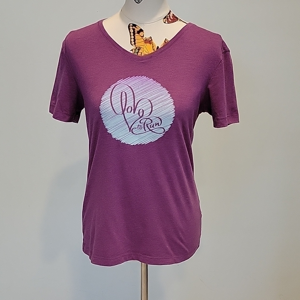 Asics purple "love to run" short sleeved tshirt size M